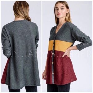 ❄️GRAY COLOR BLOCK WAFFLE TOP #11